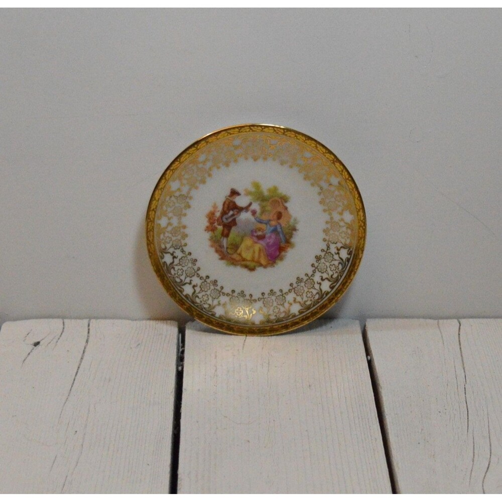 French Limoges Mini Plate: Victorian Couple, Collectable Plate